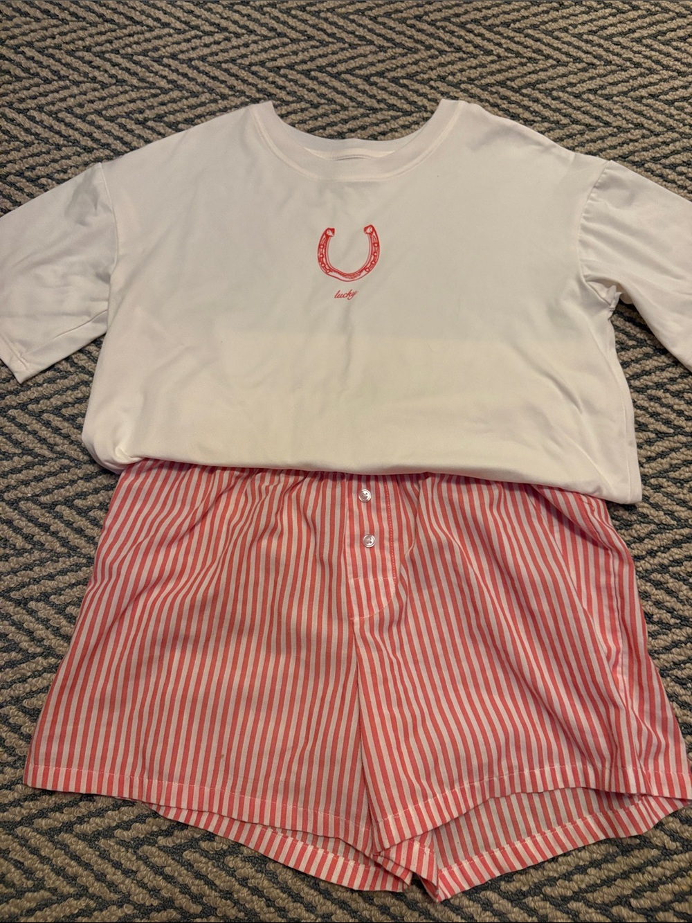 art class White Top with orange Striped Shorts Pajama Set